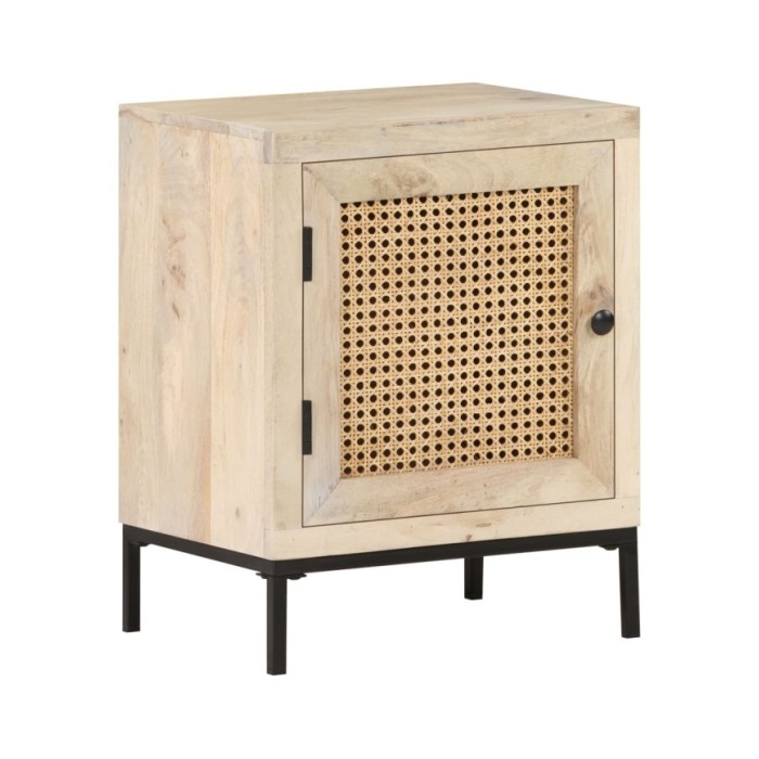 Table de chevet 40x30x50 cm Bois de manguier et canne naturelle