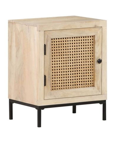 Table de chevet 40x30x50 cm Bois de manguier et canne naturelle