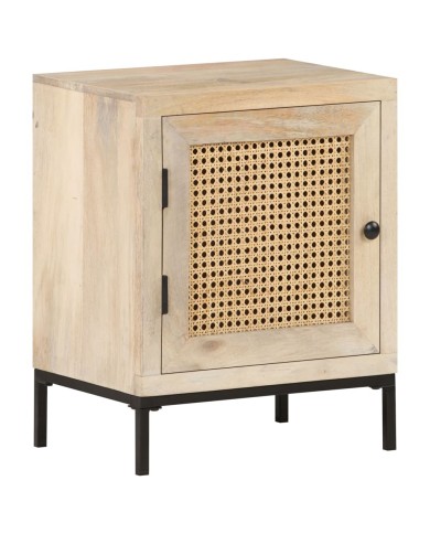 Table de chevet 40x30x50 cm Bois de manguier et canne naturelle