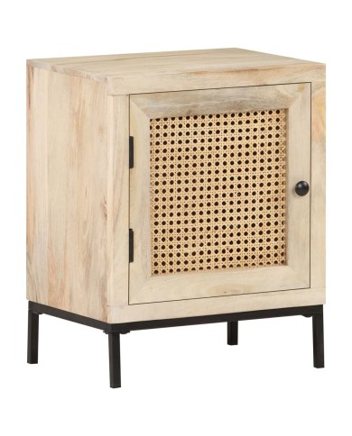 Table de chevet 40x30x50 cm Bois de manguier et canne naturelle