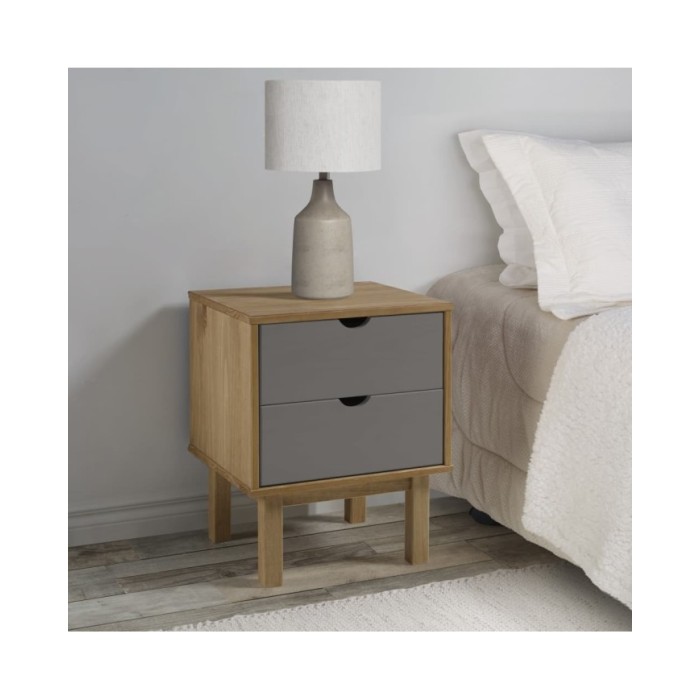 Table de chevet Marron et gris 46x39,5x57 cm Bois de pin solide