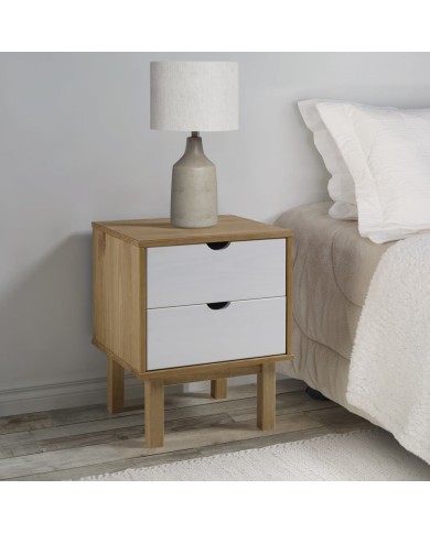 Table de chevet Marron et blanc 46x39,5x57cm Bois de pin solide