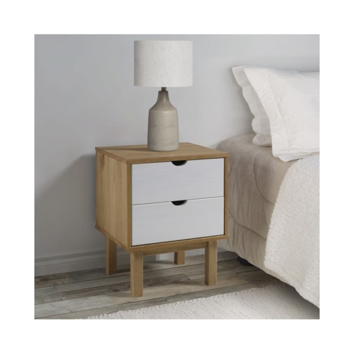 Table de chevet Marron et blanc 46x39,5x57cm Bois de pin solide