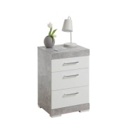 FMD Table de chevet avec 3 tiroirs Gris béton et blanc brillant