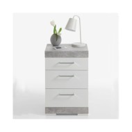 FMD Table de chevet avec 3 tiroirs Gris béton et blanc brillant