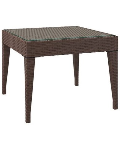 Table d'appoint marron 50x50x38 cm poly rotin et verre trempé
