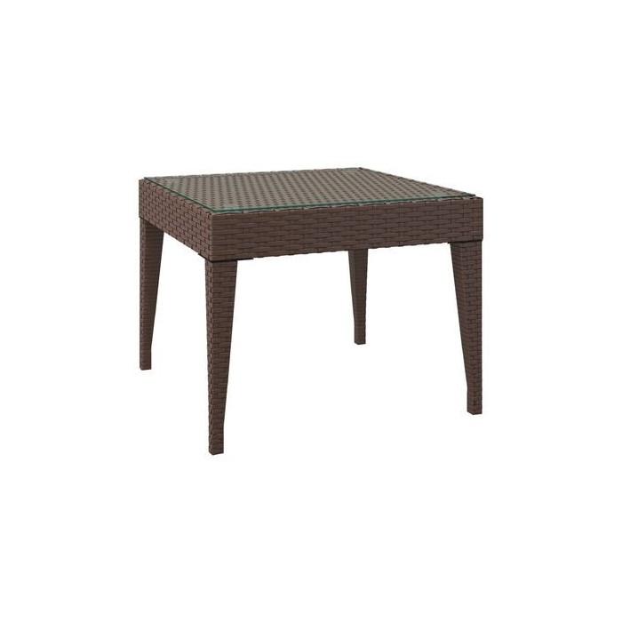 Table d'appoint marron 50x50x38 cm poly rotin et verre trempé