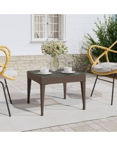 Table d'appoint marron 50x50x38 cm poly rotin et verre trempé