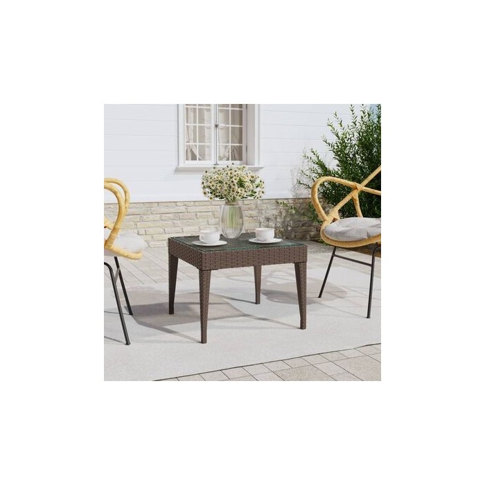 Table d'appoint marron 50x50x38 cm poly rotin et verre trempé