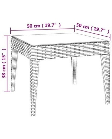 Table d'appoint marron 50x50x38 cm poly rotin et verre trempé
