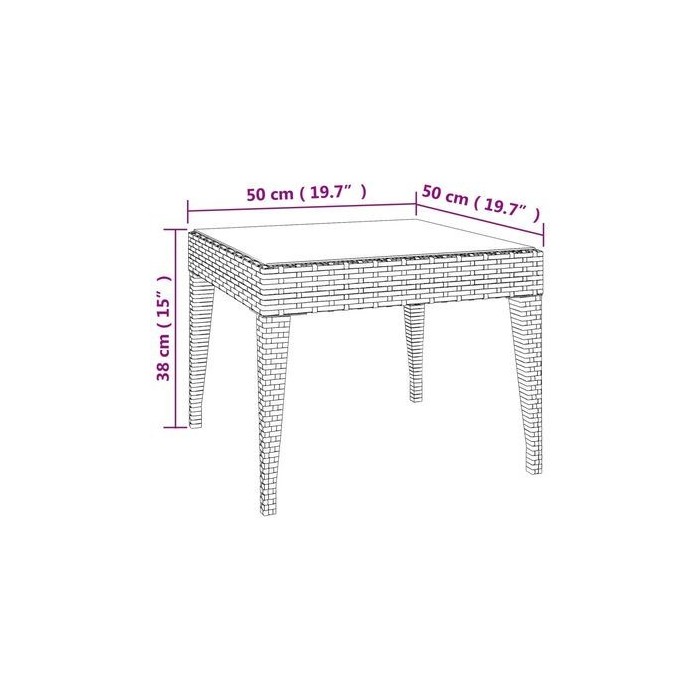 Table d'appoint marron 50x50x38 cm poly rotin et verre trempé