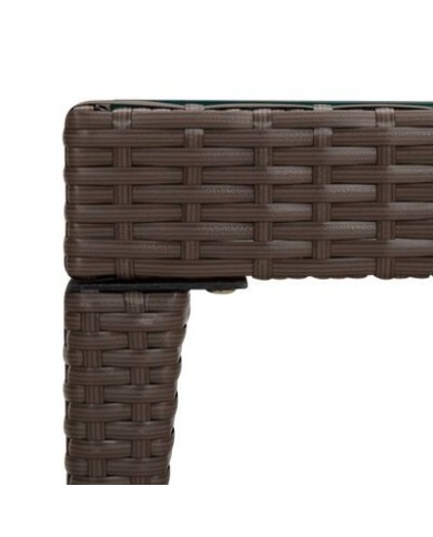 Table d'appoint marron 50x50x38 cm poly rotin et verre trempé