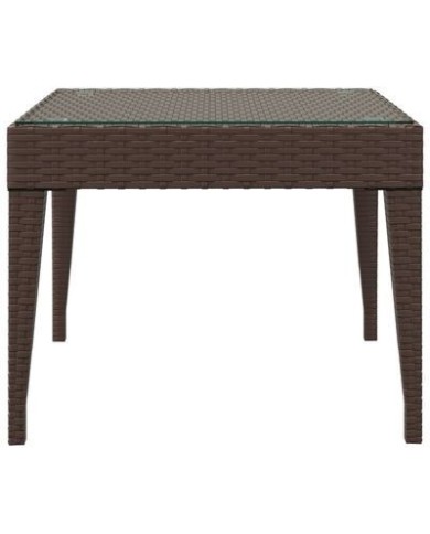 Table d'appoint marron 50x50x38 cm poly rotin et verre trempé