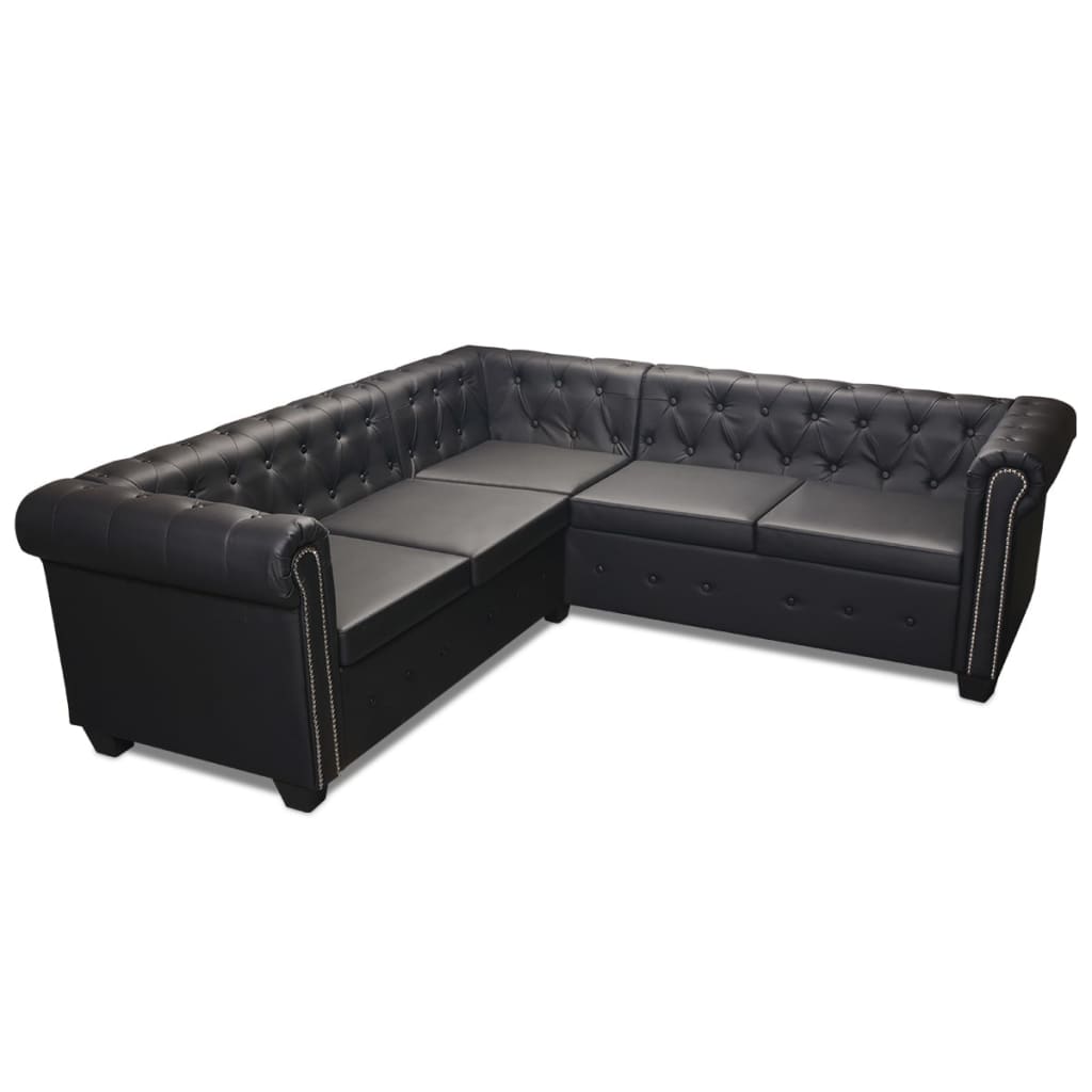  Canapé d'angle Chesterfield 5 places Cuir synthétique Noir