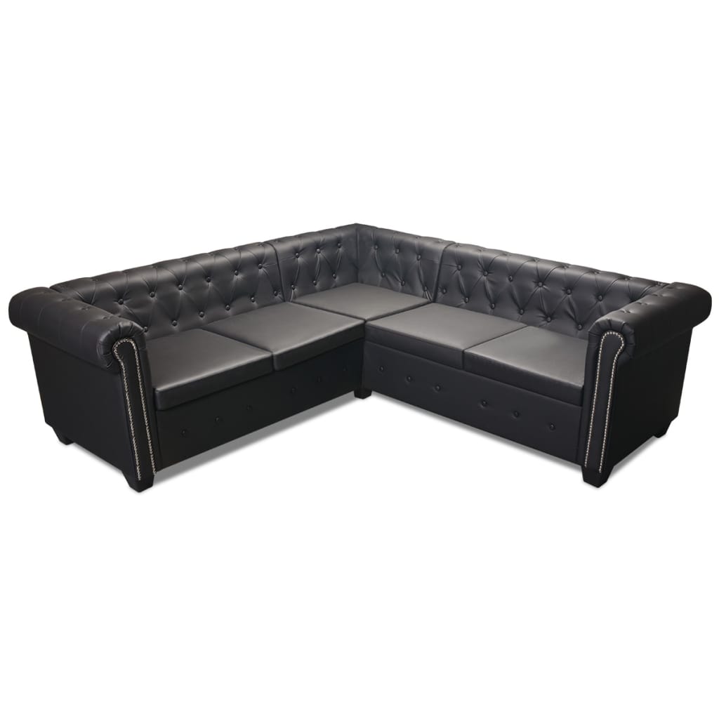  Canapé d'angle Chesterfield 5 places Cuir synthétique Noir