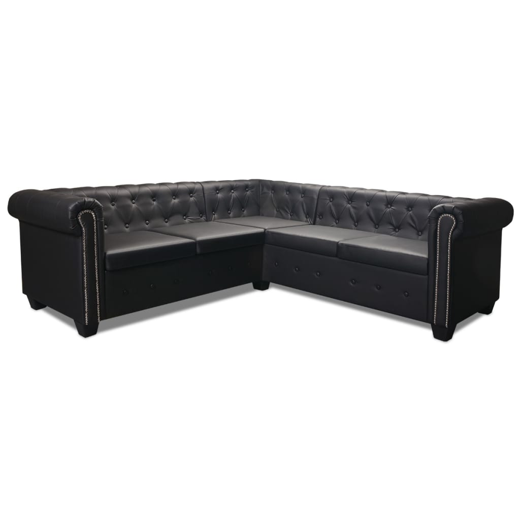  Canapé d'angle Chesterfield 5 places Cuir synthétique Noir