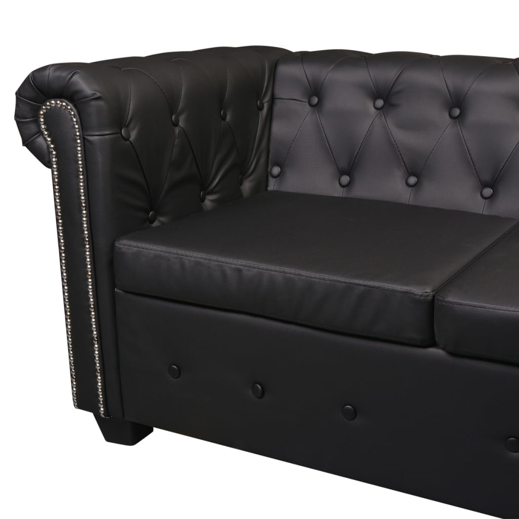  Canapé d'angle Chesterfield 5 places Cuir synthétique Noir