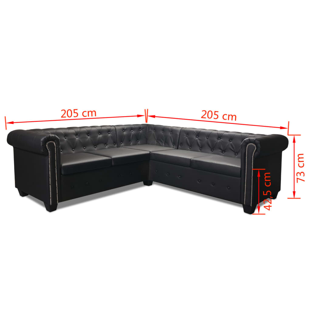  Canapé d'angle Chesterfield 5 places Cuir synthétique Noir