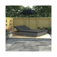 Chaise longue d'extérieur avec parasol Résine tressée Gris
