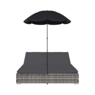 Chaise longue d'extérieur avec parasol Résine tressée Gris