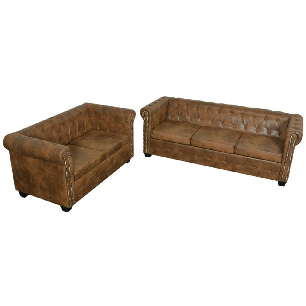  Ensemble de canapé Chesterfield à 2 et 3 places marron