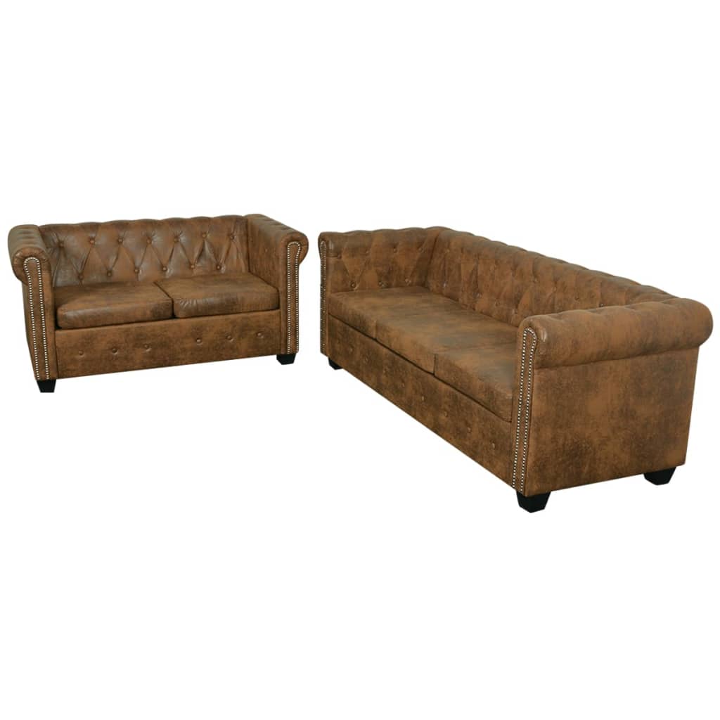  Ensemble de canapé Chesterfield à 2 et 3 places marron