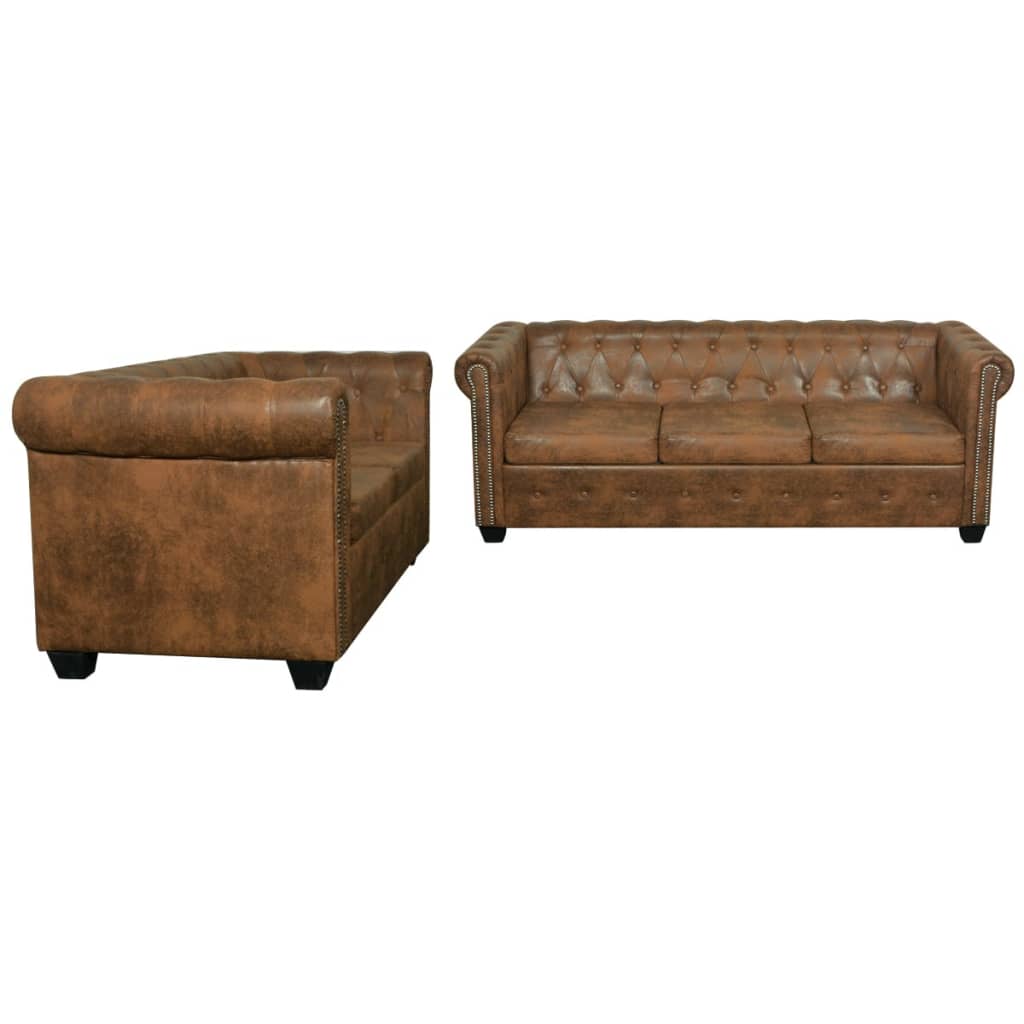  Ensemble de canapé Chesterfield à 2 et 3 places marron