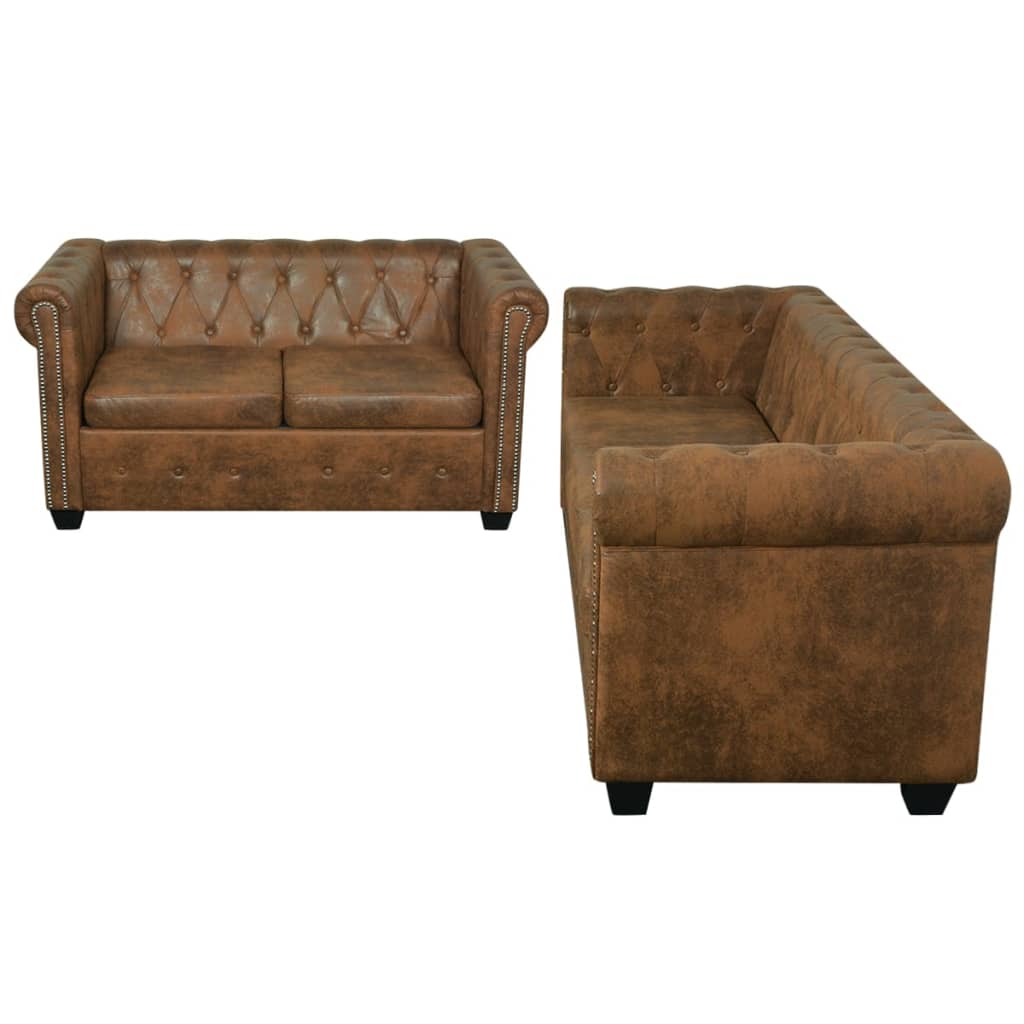  Ensemble de canapé Chesterfield à 2 et 3 places marron