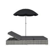 Chaise longue d'extérieur avec parasol Résine tressée Gris