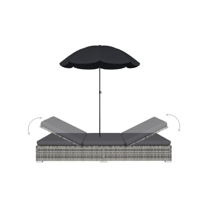 Chaise longue d'extérieur avec parasol Résine tressée Gris