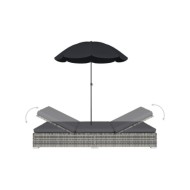 Chaise longue d'extérieur avec parasol Résine tressée Gris