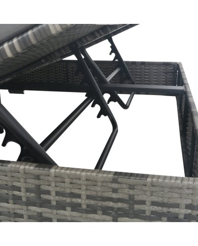 Chaise longue d'extérieur avec parasol Résine tressée Gris