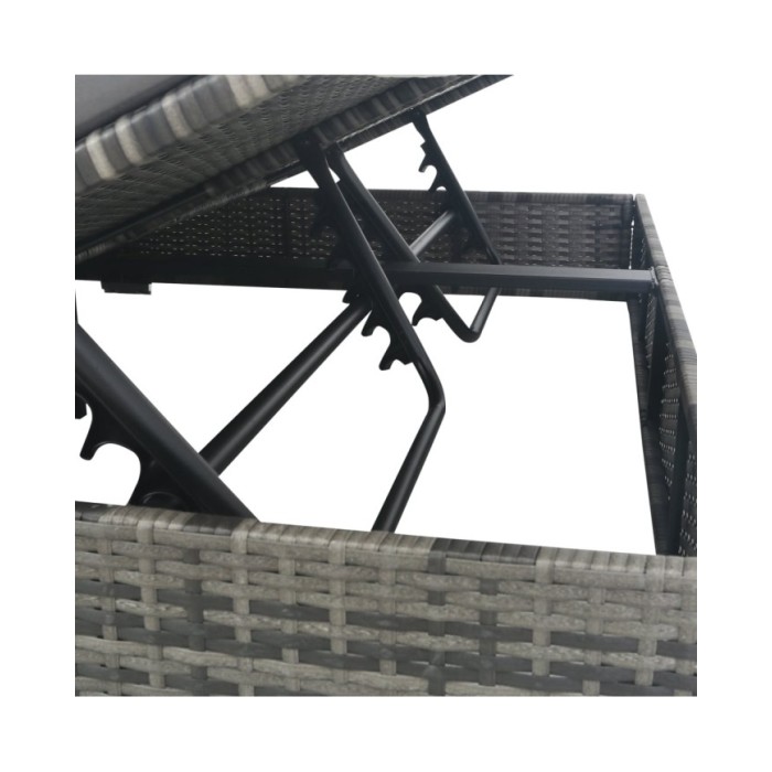 Chaise longue d'extérieur avec parasol Résine tressée Gris