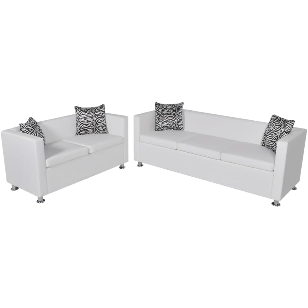  Jeu de canapé à 2 places et à 3 places Cuir synthétique Blanc