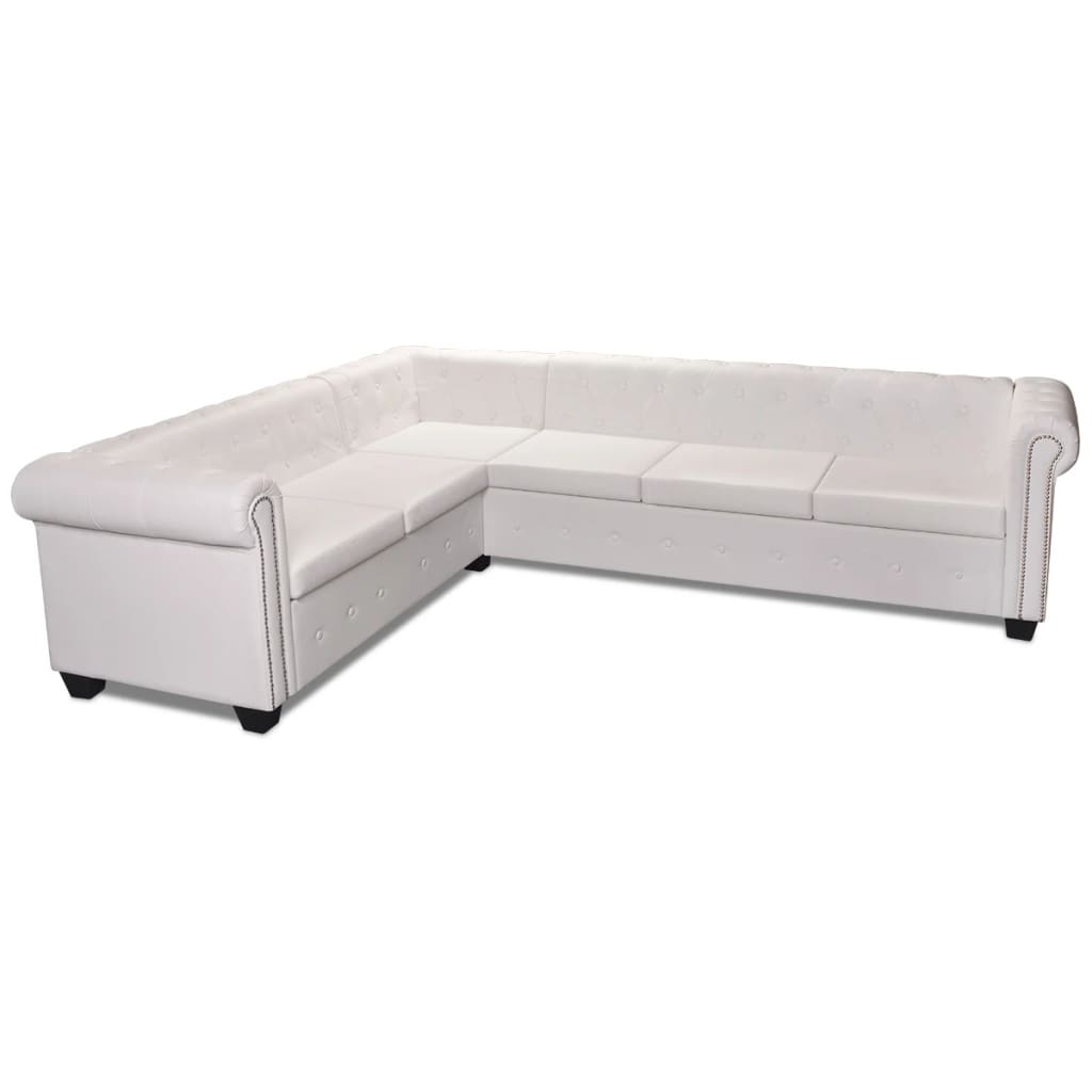  Canapé d'angle Chesterfield 6 places Cuir artificiel Blanc