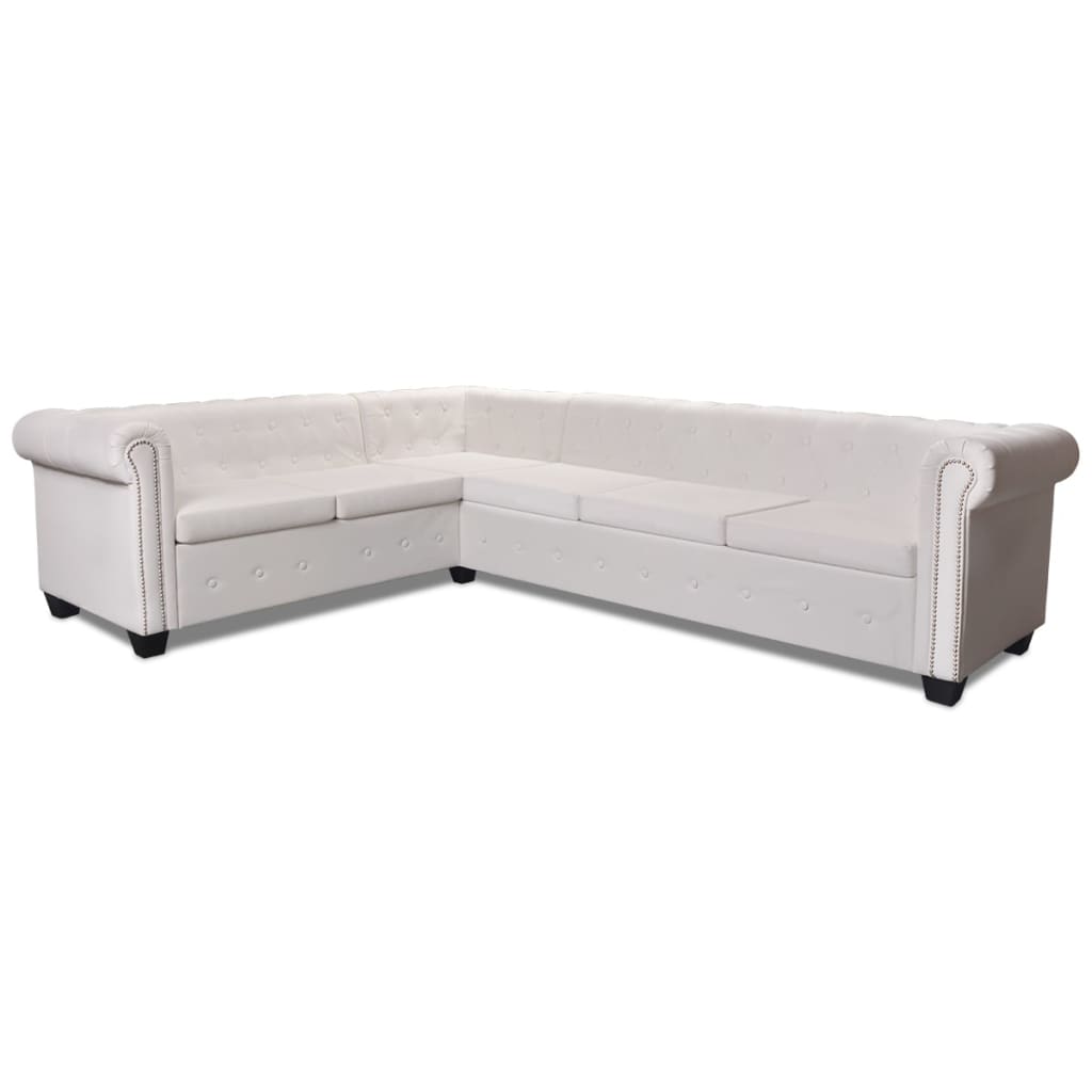  Canapé d'angle Chesterfield 6 places Cuir artificiel Blanc