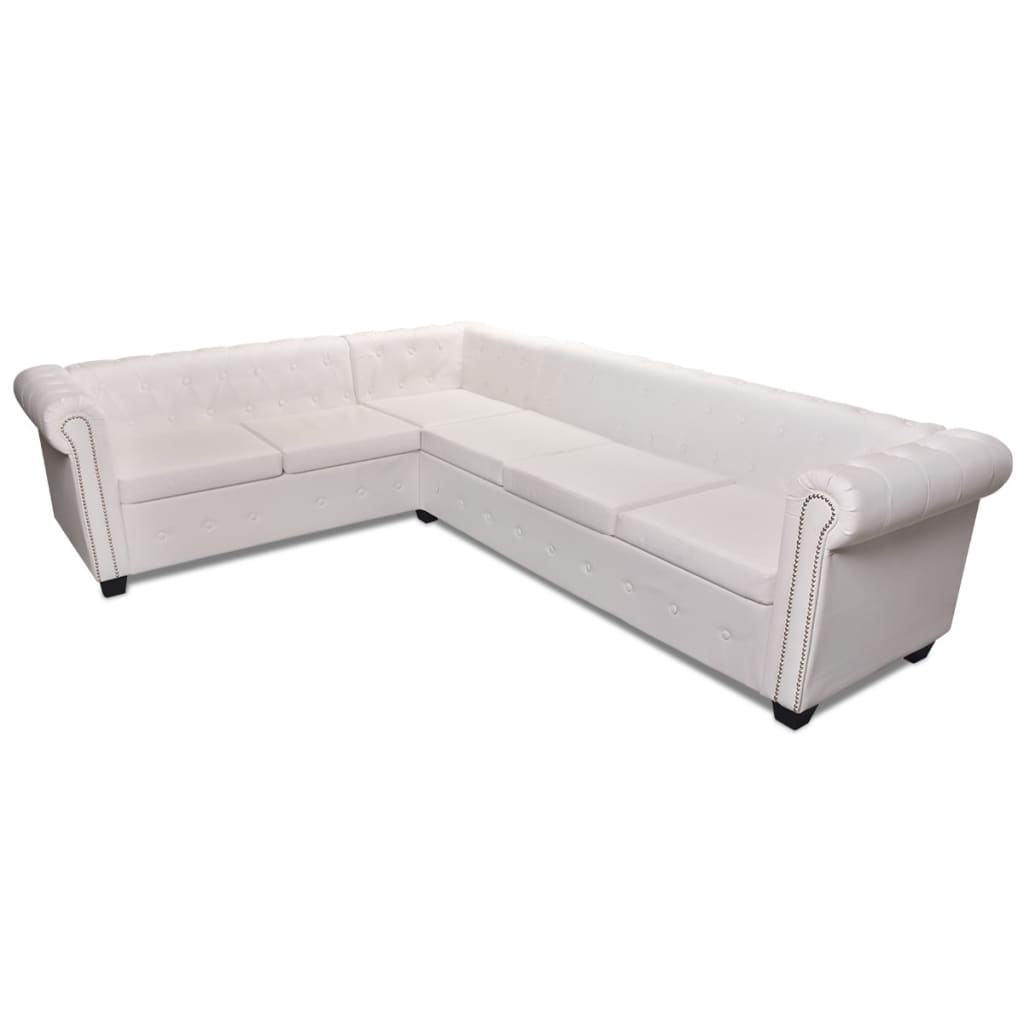  Canapé d'angle Chesterfield 6 places Cuir artificiel Blanc