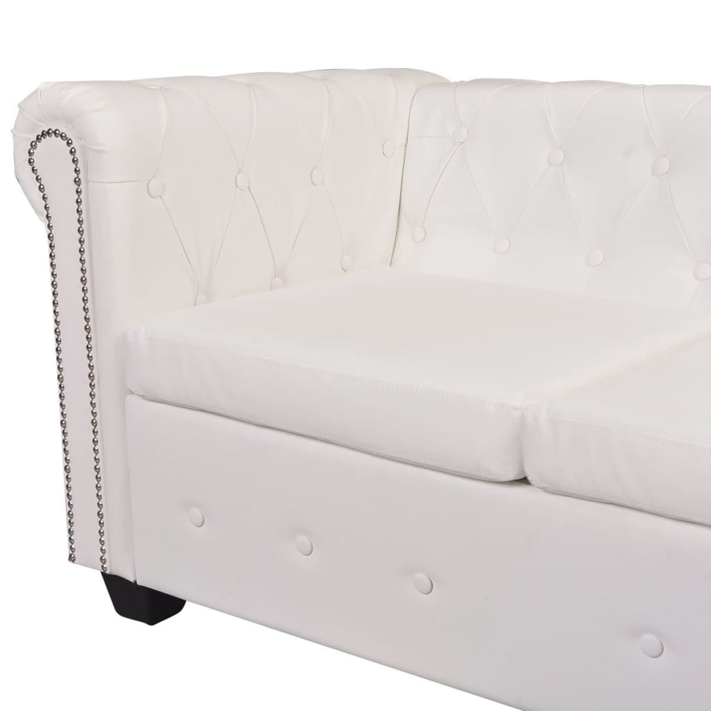  Canapé d'angle Chesterfield 6 places Cuir artificiel Blanc