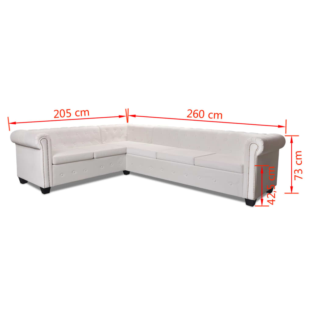  Canapé d'angle Chesterfield 6 places Cuir artificiel Blanc