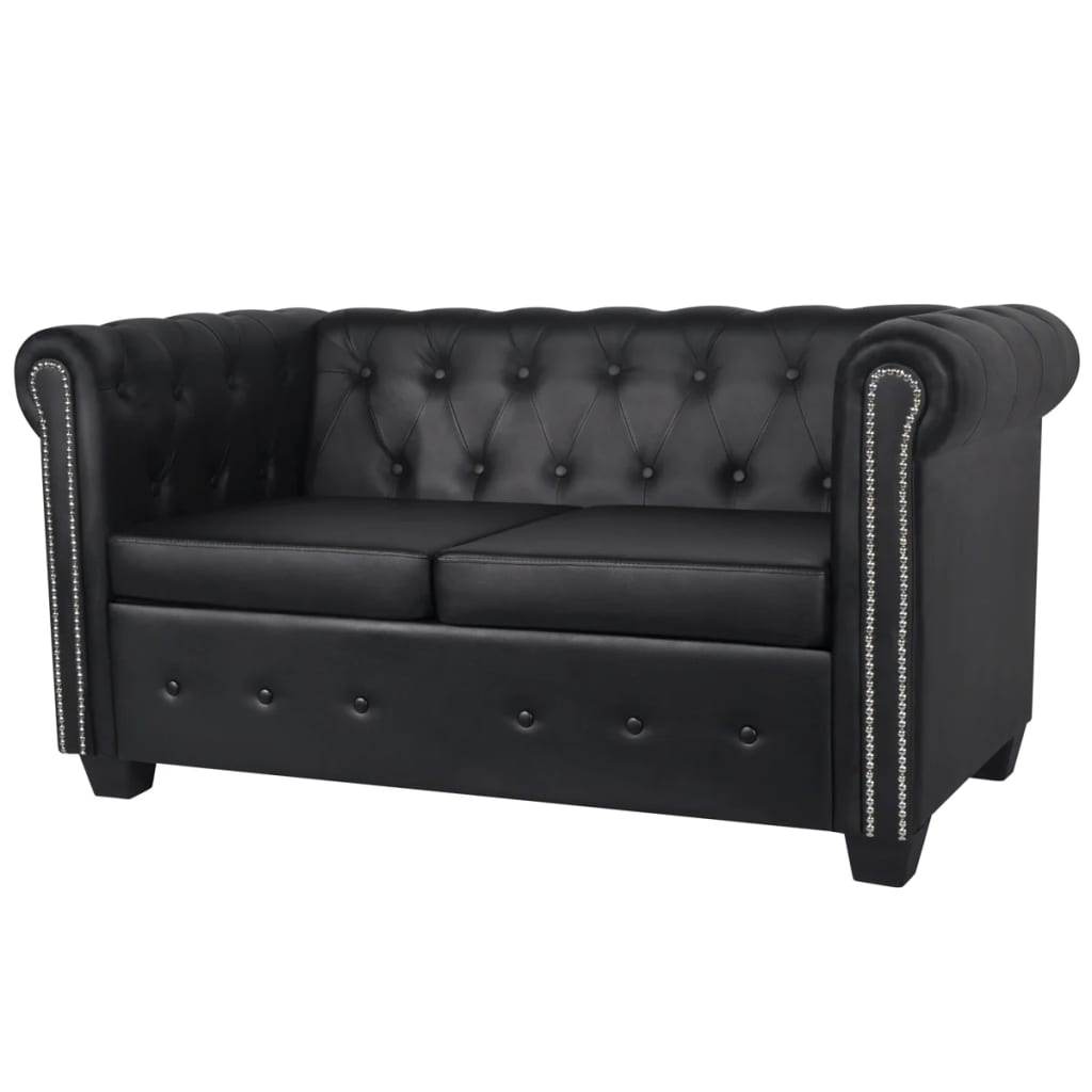  Canapé Chesterfield à 2 places cuir synthétique noir