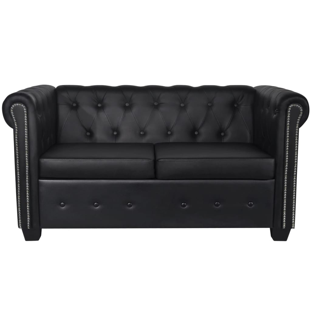  Canapé Chesterfield à 2 places cuir synthétique noir