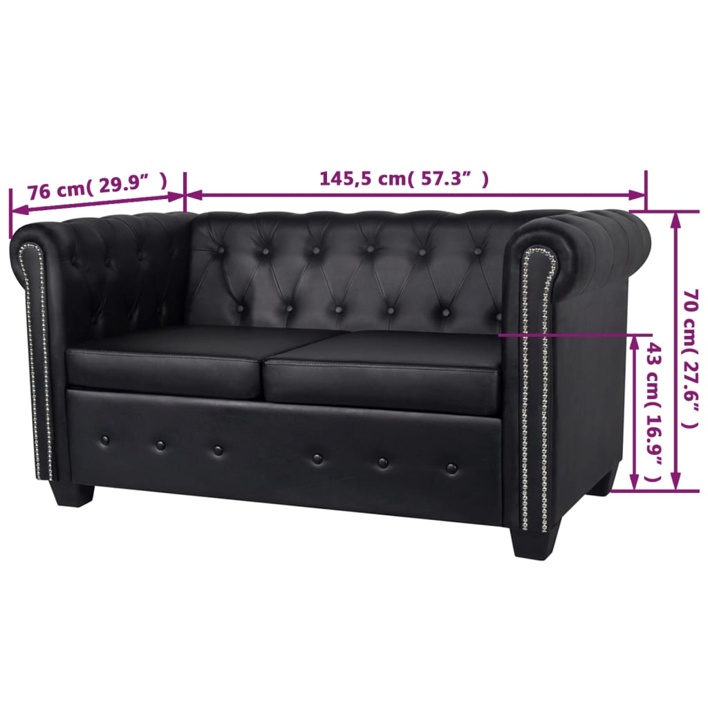  Canapé Chesterfield à 2 places cuir synthétique noir