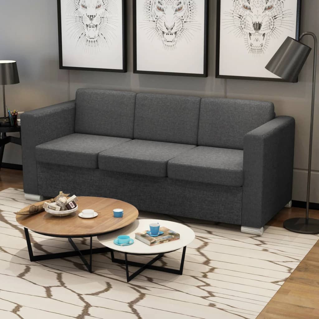  Canapé à 3 places Tissu Gris foncé