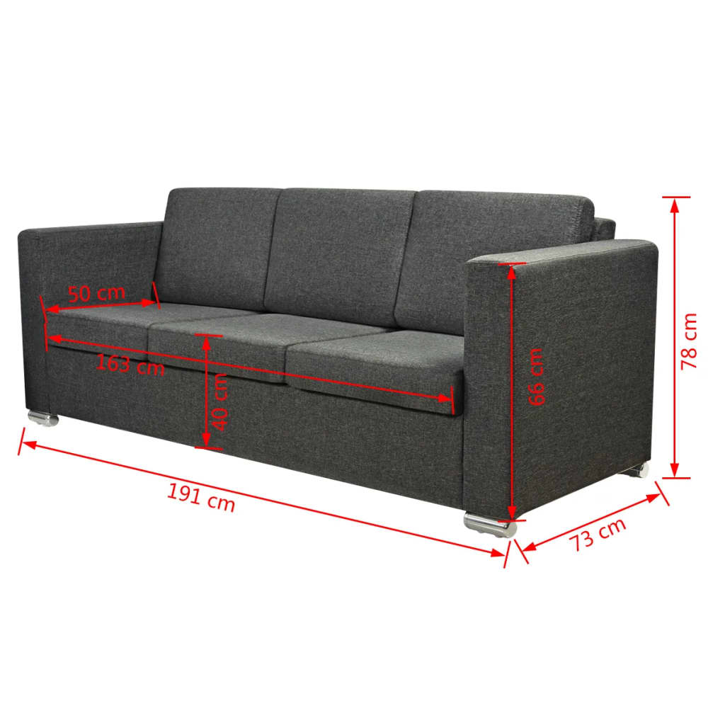  Canapé à 3 places Tissu Gris foncé