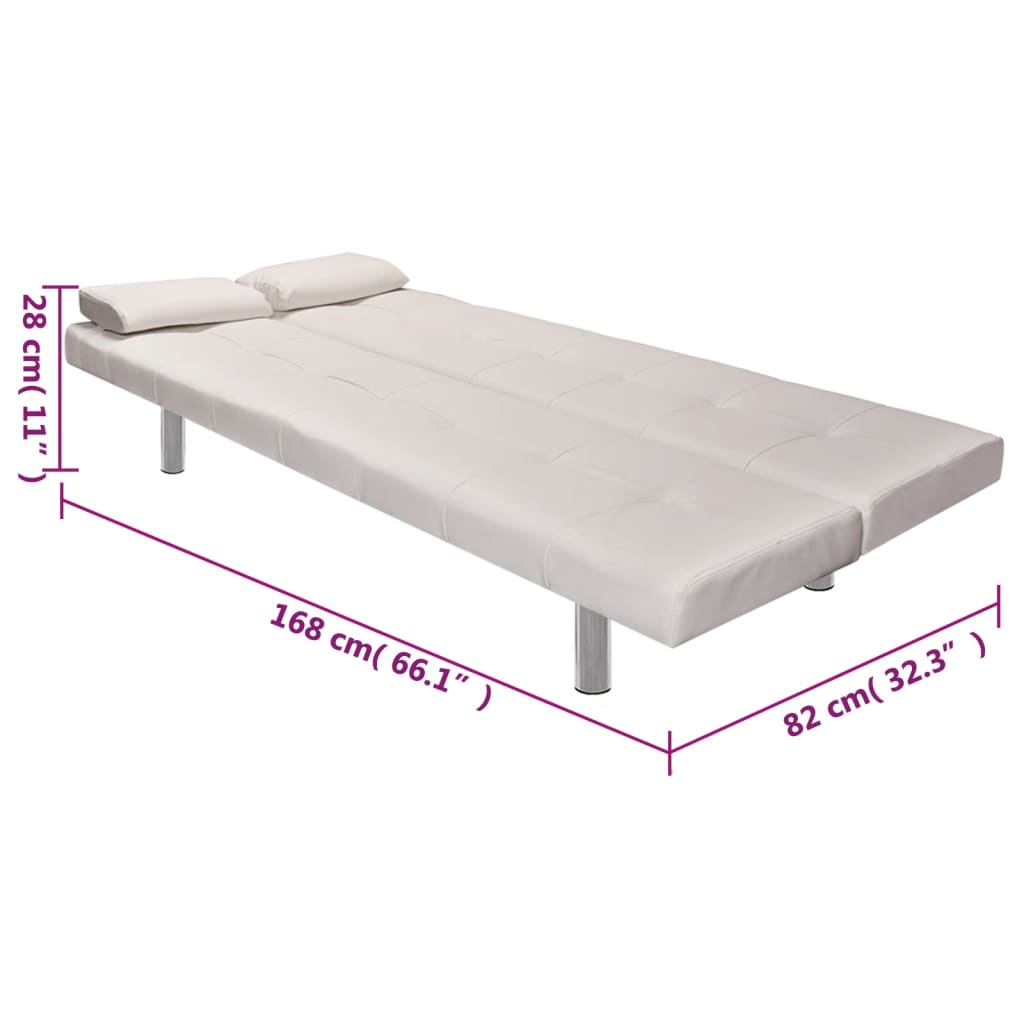  Canapé-lit réglable avec deux oreillers Similicuir Blanc crème