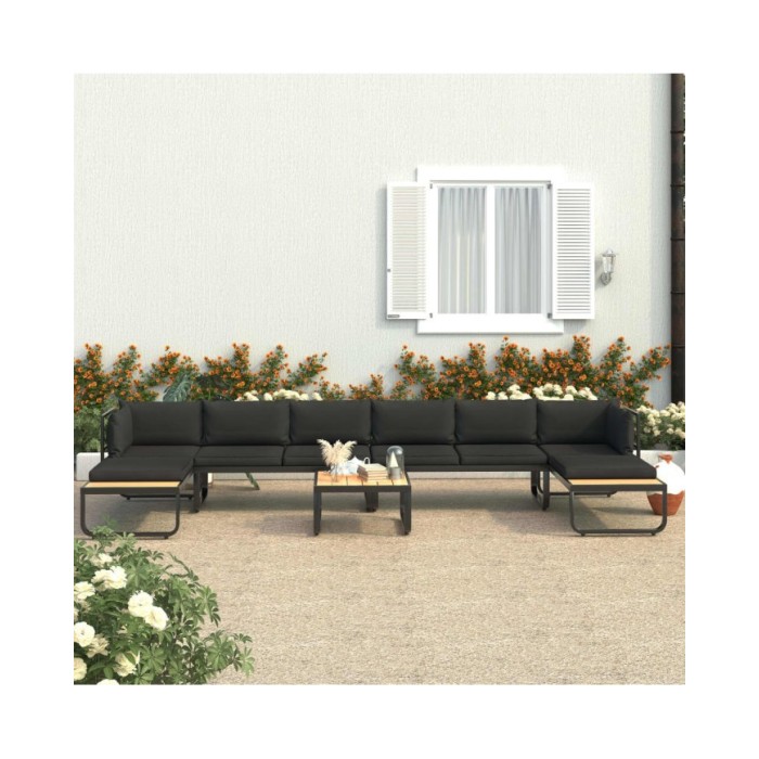 Canapé d'angle de jardin à 5 places avec coussins Aluminium WPC