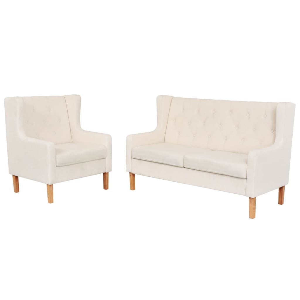  Ensemble de canapés 2 pcs tissu blanc crème