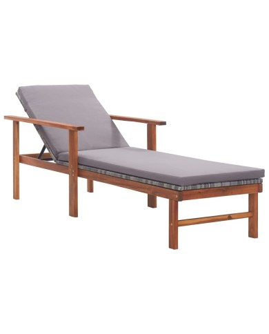 Chaise longue et coussin Résine tressée et bois d'acacia Gris