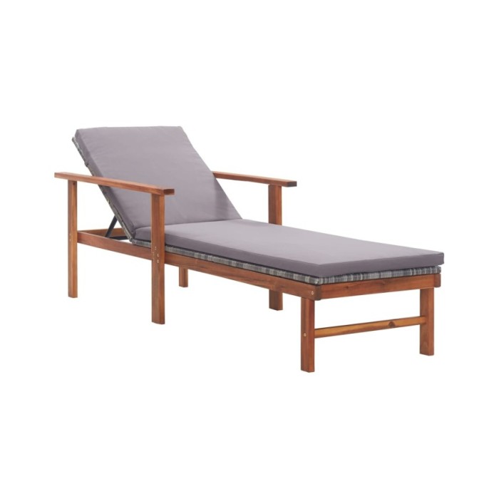 Chaise longue et coussin Résine tressée et bois d'acacia Gris