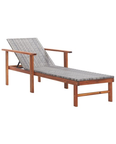 Chaise longue et coussin Résine tressée et bois d'acacia Gris